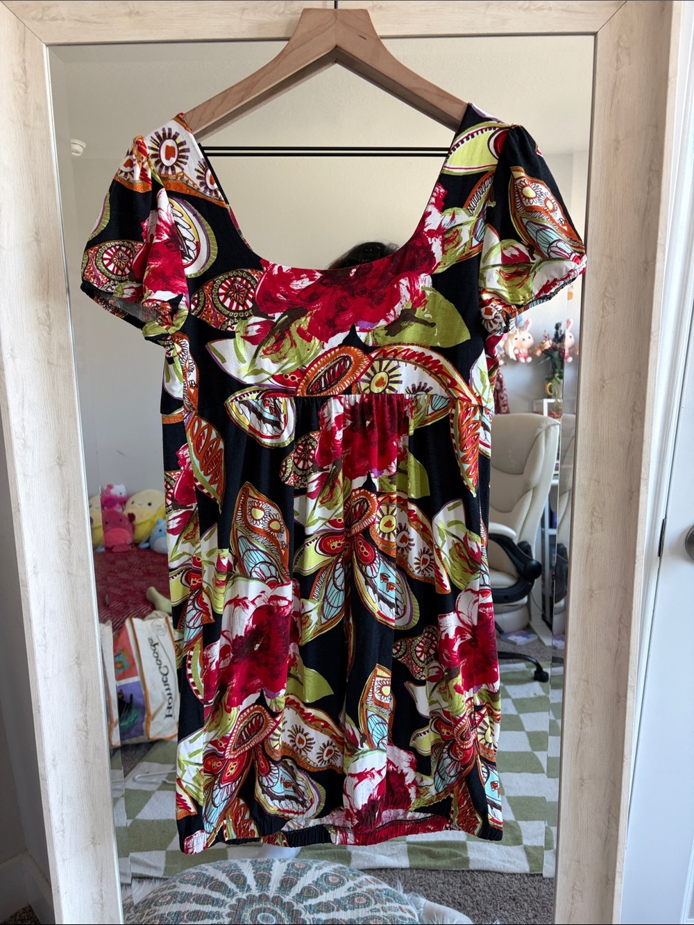 Uncle Frank Black Mini Dress with Red Floral & Green Accents - Picture 5 of 5